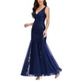 thumbnail image 5 of ROMANCE VICTORY Women's Sleeveless V-neck Tulle Embroidery Sequins Cocktail Mermaid Bridesmaid Dress, 5 of 11