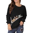 thumbnail image 2 of Fashnice Chandail en Molleton pour Femmes Col Rond Hauts Imprimé Chat Chandail Loisirs Automne Noir TTG, 2 of 4