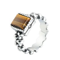 PAURO Men's Stainless Steel Retro Square Agate Rings Punk Biker Thumb Ring Silver Brown Size 8