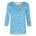 thumbnail image 5 of Fall Saving Clearance!QUINDOS Graphic Shirts Women 3/4 Sleeve Fall Tops for Women 2024 Classic Fit Blue Crew Neck Casual Tops, 5 of 5