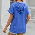 thumbnail image 4 of ZyeKqe Womens Casual Hoodies Short Sleeve Drawstring Lightweight Sweatshirt Button Loose Pullover Tops, 4 of 9