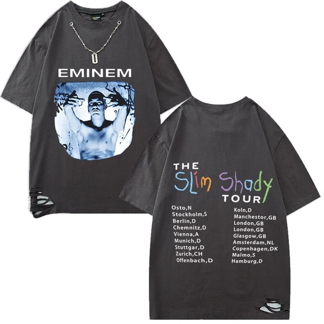 Camisetas Eminem para hombre y mujer, camisa informal de gran tamaño con cuello de algodón, estilo Hip Hop, Harajuku, ropa de verano