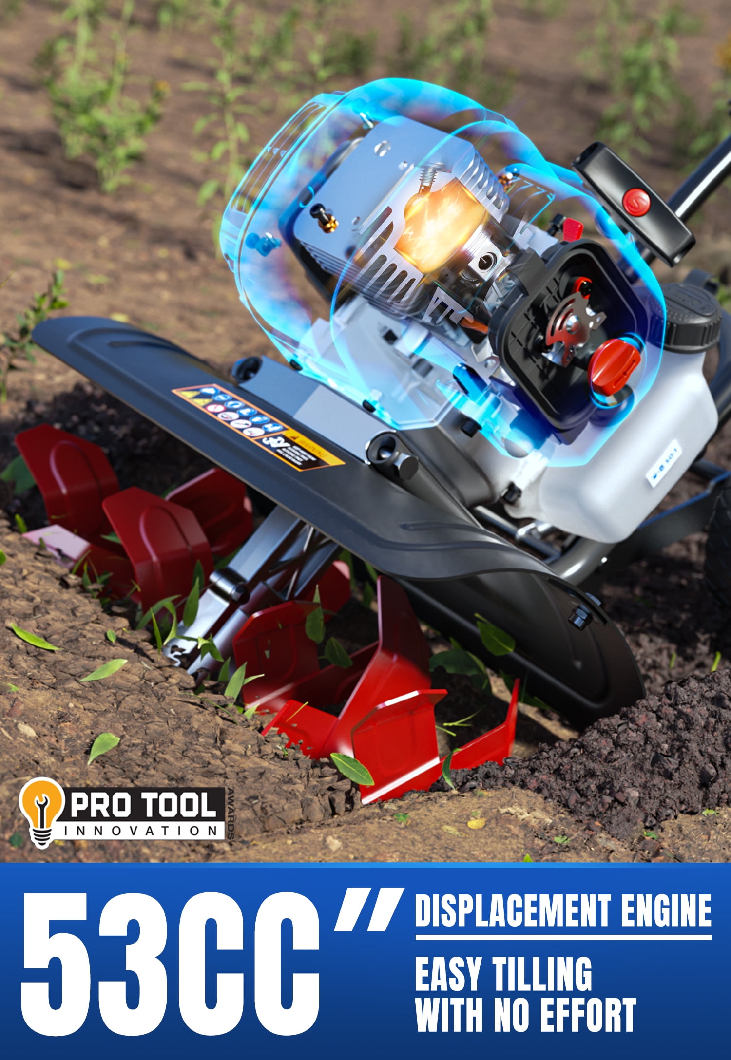 WILD BADGER POWER Garden Tiller 53cc Mini Cultivator 15-inch.
