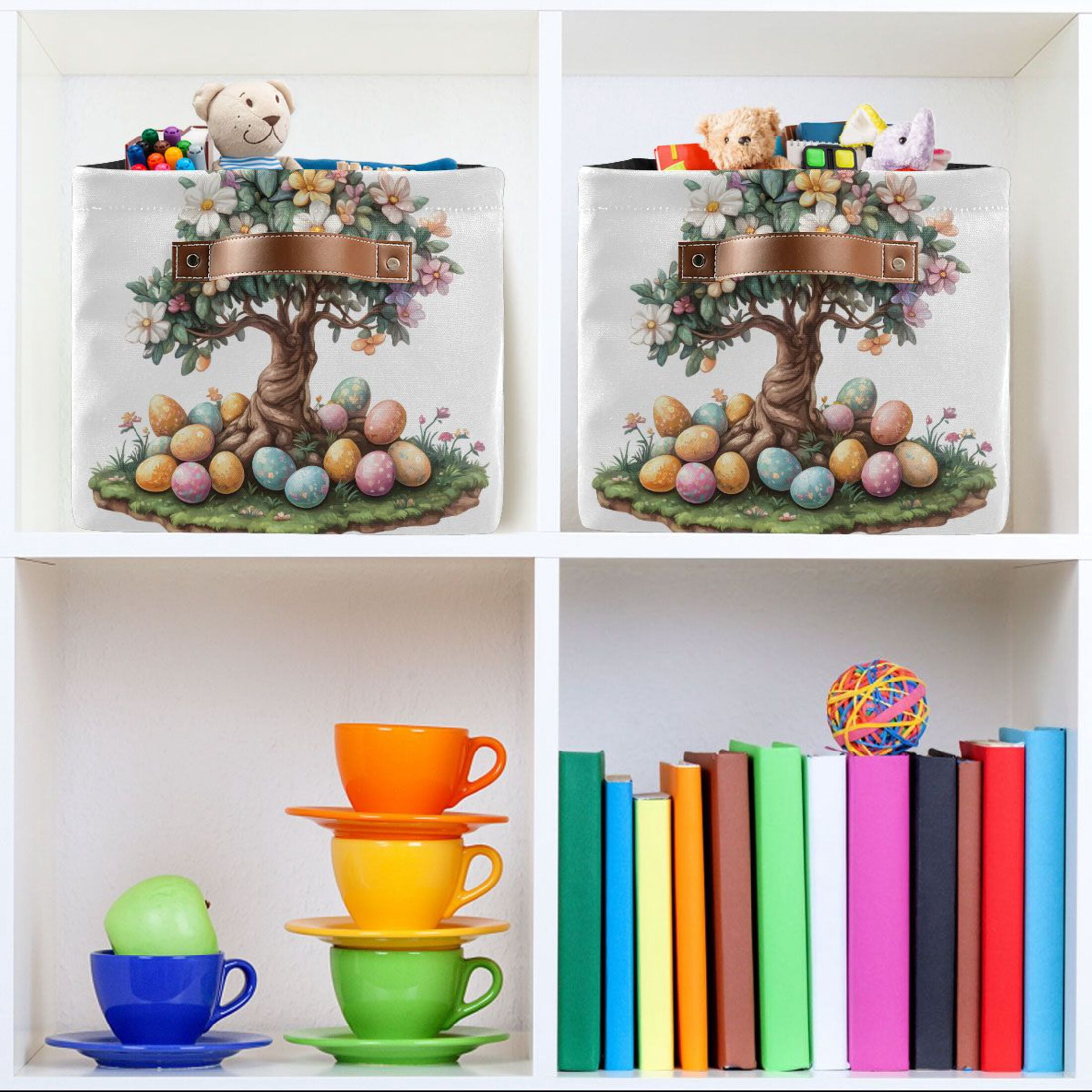 Ryvnso Easter Tree Storage Basket Large Bin Foldable Boxes Toys Organizer 14.2x10.2x8.3in 2 PCs