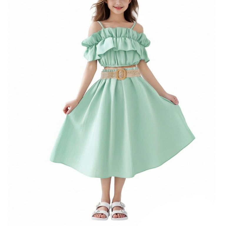 Piece Sets for Girls Shorts Girls'Chiffon Dress Summer One