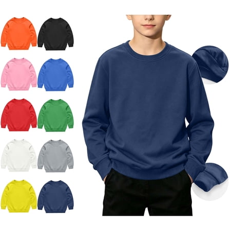 WAVSUF Kids Boys Sweatshirts Crew Neck Long Sleeve Lightweight Spring Casual Pullover Blue 5