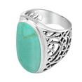 thumbnail image 2 of Bold Large Oval Green Turquoise .925 Silver Intricate Heart Filigree Ring-7, 2 of 5