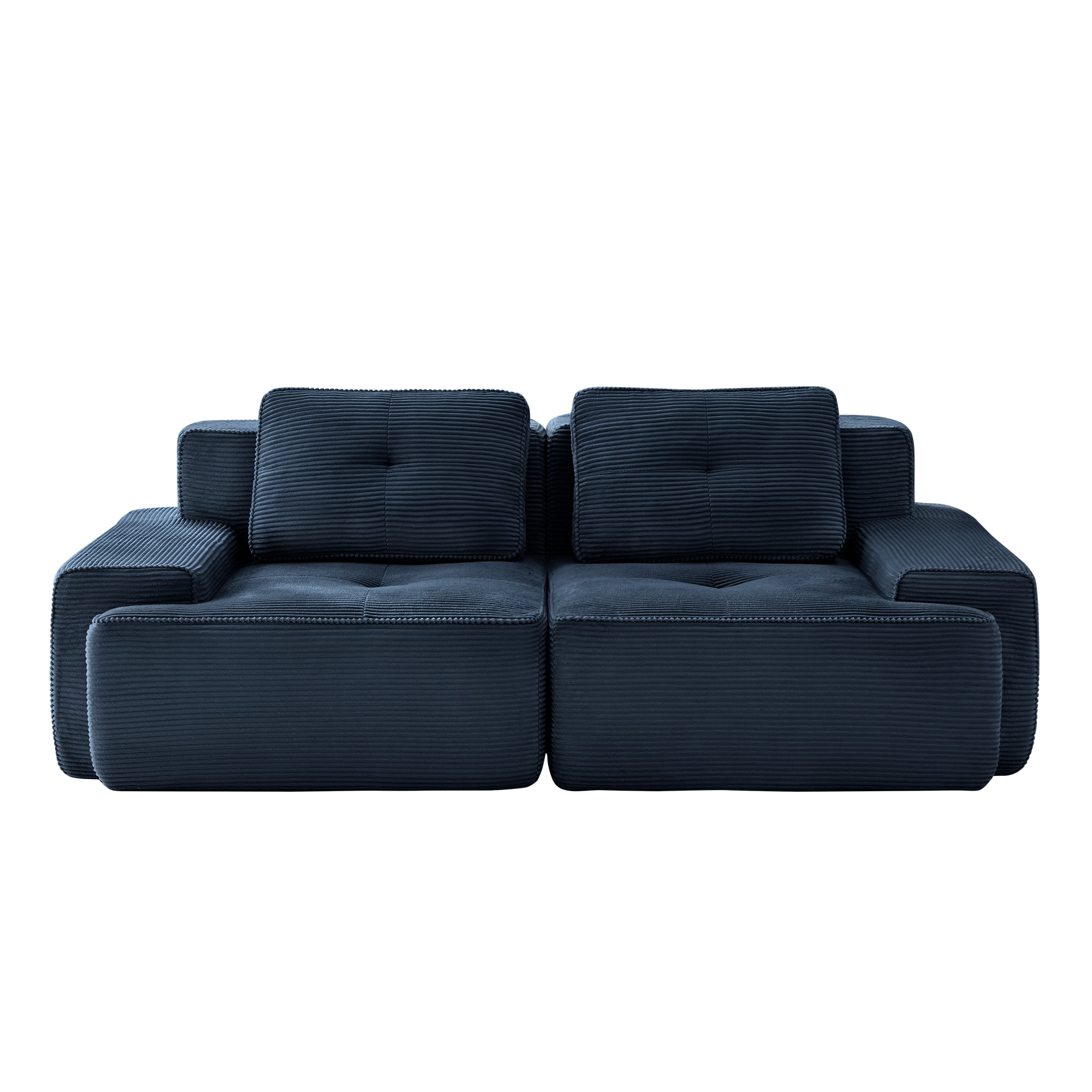 Aukfa Corduroy Modular Sectional Sofa; 29.5" Deep Seat Loveseat, Pearl-Like Trim, Blue