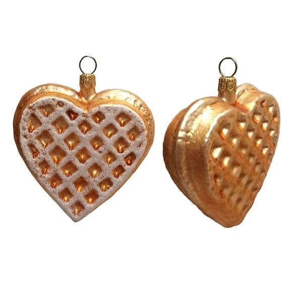 Heart Shaped Waffle Polish Glass Christmas Ornament Set of 2 Decorations