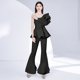 thumbnail image 3 of Traje de pantalón acampanado de manga larga con volantes y múltiples capas con un hombro al descubierto para mujer de principios de otoño, 3 of 4