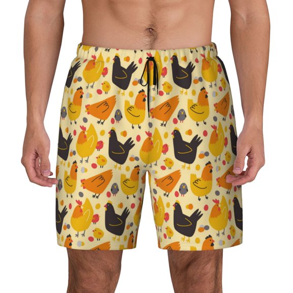 Fotbe Funny Chicken Men’s Swim Trunks Quick Dry Swim Shorts Board Shorts with Mesh Lining-Small