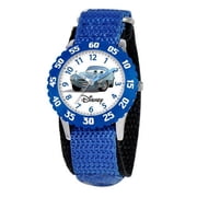 Cars Boys' Stainless Steel Time Teacher Watch, Blue Bezel, Blue Nylon Strap