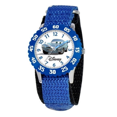 Cars Boys' Stainless Steel Time Teacher Watch, Blue Bezel, Blue Nylon Strap