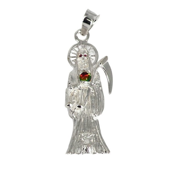 MST 925 Sterling Silver San Muerte Cubic Zirconia Ball Pendant Necklace, Unisex, All Ages, Italy