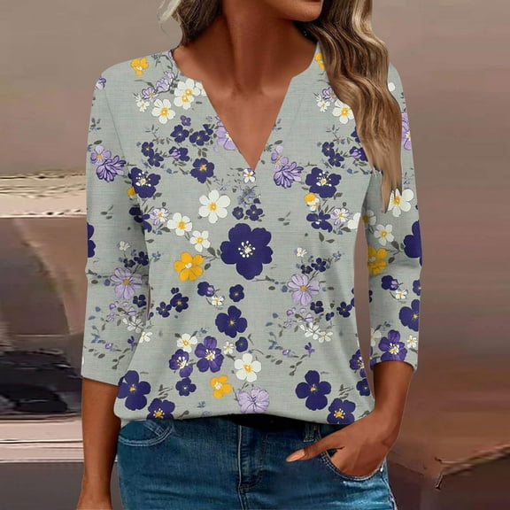 LiMoi Summer Tops for Women Womens Petite Tunic Tops 3/4 Sleeve Plus Size Tops for Women Dressy Printed Tops for Women 2025 New Arrivals