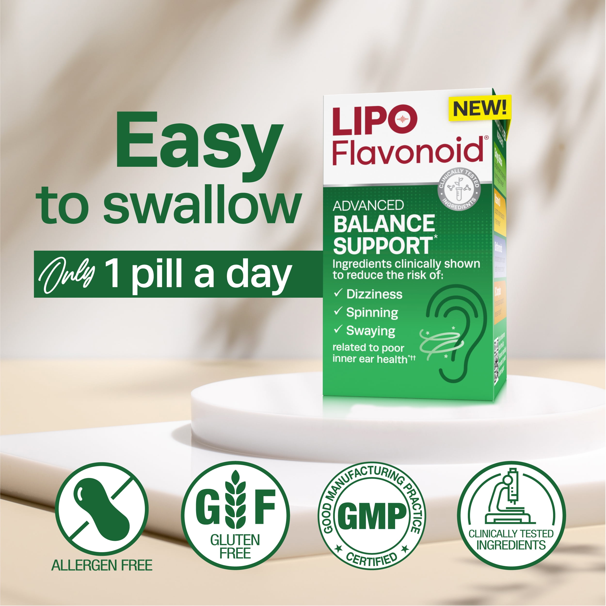 (3 pack) Lipo-Flavonoid Advanced Balance Support with Vitamin D3 for Vertigo Like Symptoms, Dizziness & Spinning, 30 Caplets
