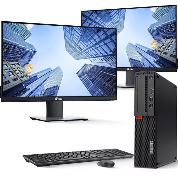 Restored Lenovo ThinkCentre Desktop PC, Intel Core i5-6500, 16GB DDR4 Ram, 256GB SSD   1TB HDD, Dual 24 inch Monitor, WiFi, Keyboard & Mouse, Windows 11 Pro (Refurbished)