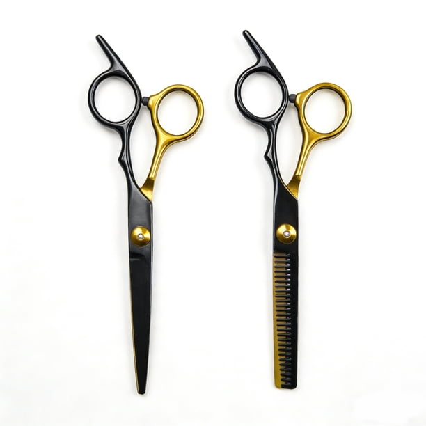 Kit de 2 Piezas de Tijeras para Cortar Cabello y Tijeras Desbastadoras Profesionales - Tijeras de Peluquería con Filo de Navaja para Texturizar, de Acero Inoxidable, 6 Pulgadas, Color Negro-Dorado