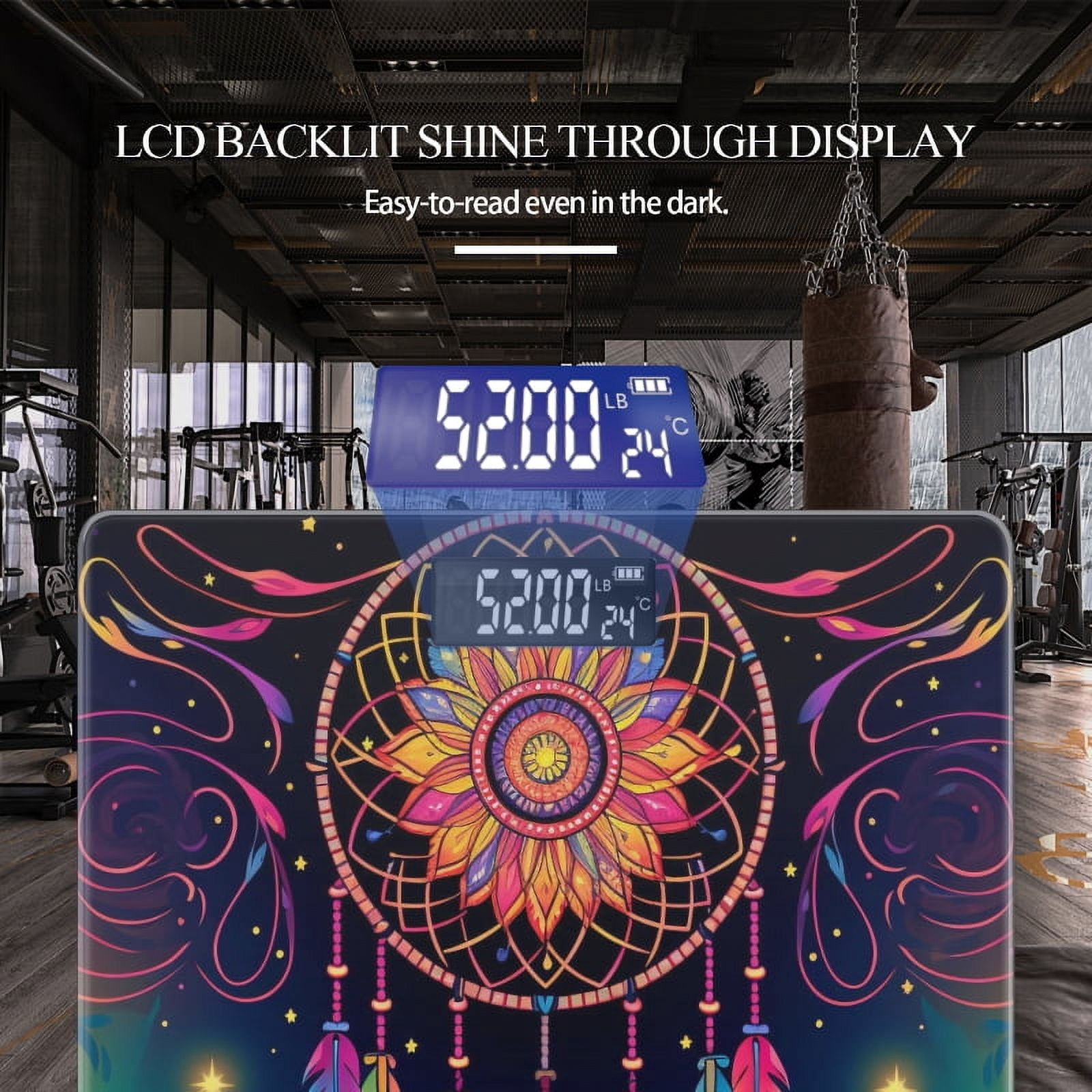 Bathroom Scale, Highly Accurate Digital Body Scale,Precisely Measures Weight up to 400 lbs-Dreamcatcher Of Colorful Feather And Dreamy Night Sky Background