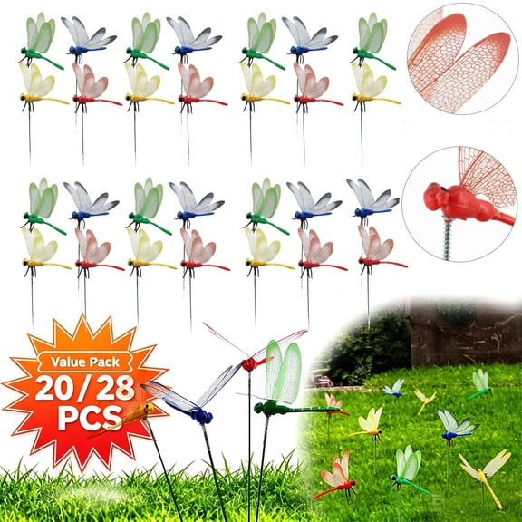 20Pcs 3D Dragon Fly Stakes, Dragonfly Garden Decor, Dragonflies Ornaments Patio Decoration _ B