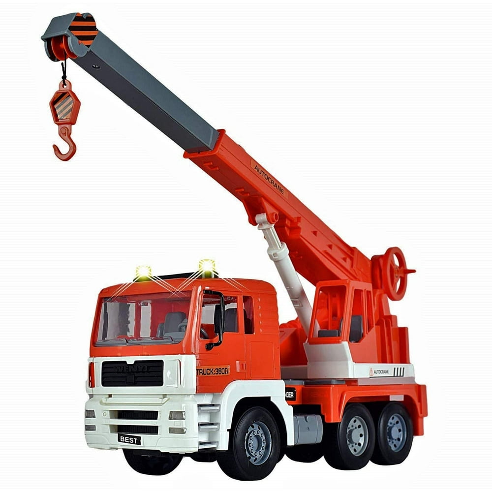Friction Powered Construction Crane Truck Toy with Lights and Sounds
