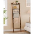 thumbnail image 3 of Blanket Ladder Shelf, Decorative Quilt Rack, 7-Tier Farmhouse Ladder Holder Organizer with 4 Removable Hooks, Rustic Brown BR36801B, 3 of 8