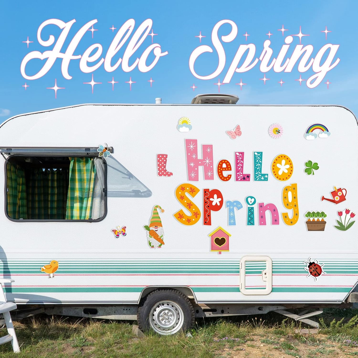 26 Pieces Spring Garage Door Decorations Magnets Hello Spring Garage Magnetic Stickers Flowers Birds Refrigerator Car Decals Spring Season Decor Holiday Magnets for Spring Car Garage Decor