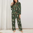 thumbnail image 2 of KLL Red Leaves Print Women's Long Sleeve Pajamas with Pants Sleepwear Loungewear 2 Set-Small, 2 of 7