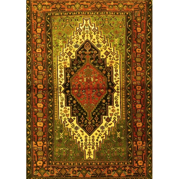 Ahgly Company Machine Washable Indoor Rectangle Persian Yellow Traditional Area Rugs, 8' x 10'