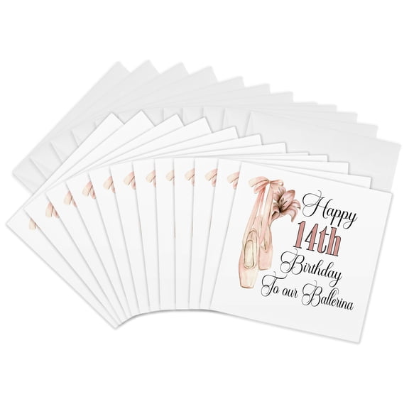 3drose, Happy 14th Birthday to Our Ballerina with Ballet Shoes, 12 Greeting Cards with Envelopes