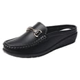 thumbnail image 4 of Rokment Mules Dressy Slippers for Women Ladies Trendy Casual Buckles Leather Closed Toe Sandals Comfortable Walking Slip on Backless Loafers Summer Fall Black Size 6.5, 4 of 5