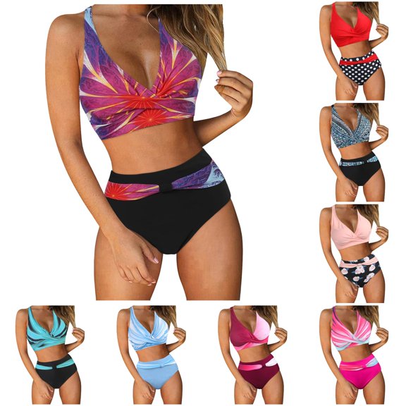 Women's High Waist Ruched Swimsuit, Push Up Two Piece, Beach Casual, Bikini Set