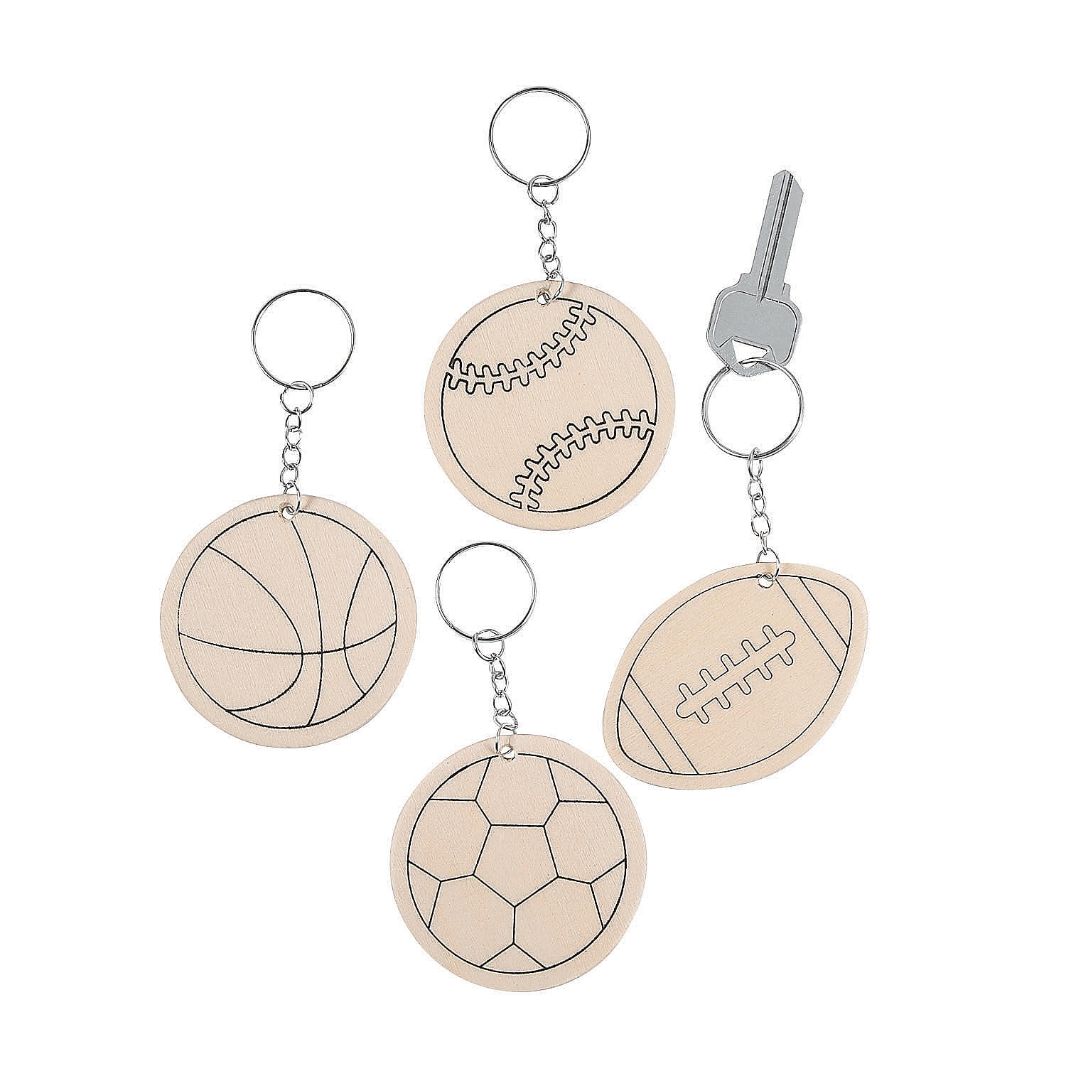 Color Your Own Wood Sports Ball Keychains Craft Kits 12 Pieces