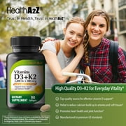 HealthA2Z Vitamin D3 + K2 | 2000 IU + 100 mcg | 90 Easy-to-Swallow Softgels | Clean Label, No Dyes | Bone, Muscle & Immune Support