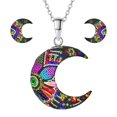 thumbnail image 1 of Juego de aretes y cadena con dije forma de Luna ZVEZDA plata mexicana ley .925 Negro, 1 of 5