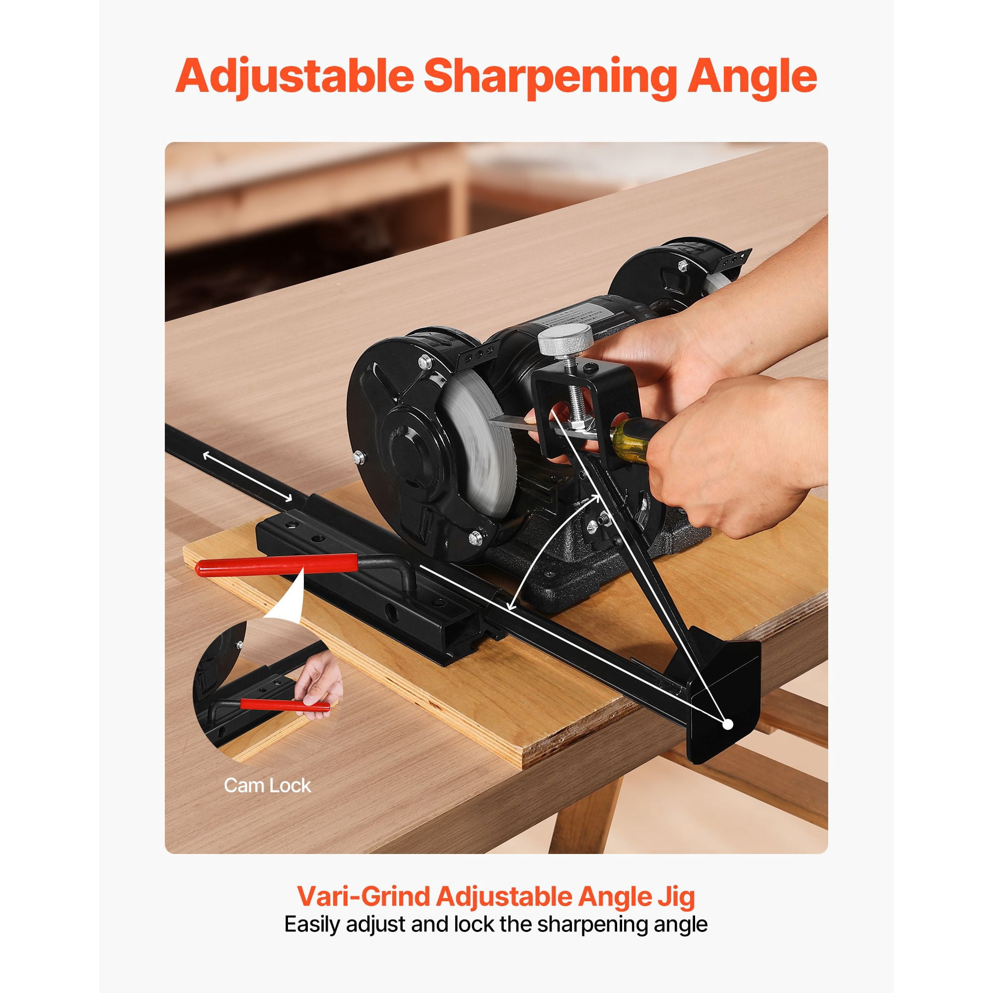 Multi-Grind Sharpening Kit with Platform Worktable, Long Support Arm, Fingernail Gouge Jig, for 6" & 8" Bench Grinders