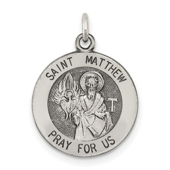 Sterling Silver Saint Matthew Pendant Necklace with Angel Symbol, Christian Medal for Men and Women, Catholic Religious Jewelry for Protection and Devotion