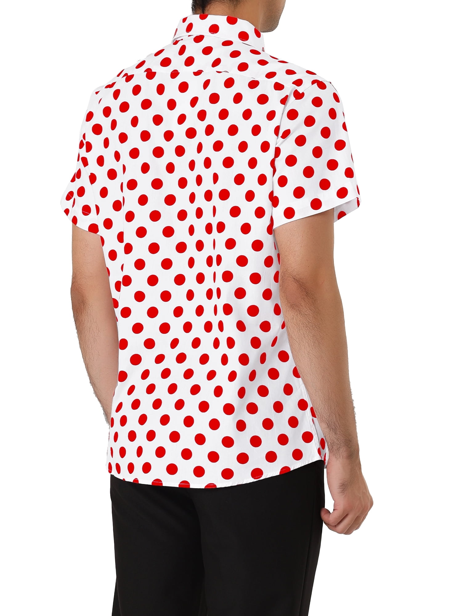 Unique Bargains Men's Button Down Short Sleeves Cotton Polka Dots Shirt M (US 38) Red White