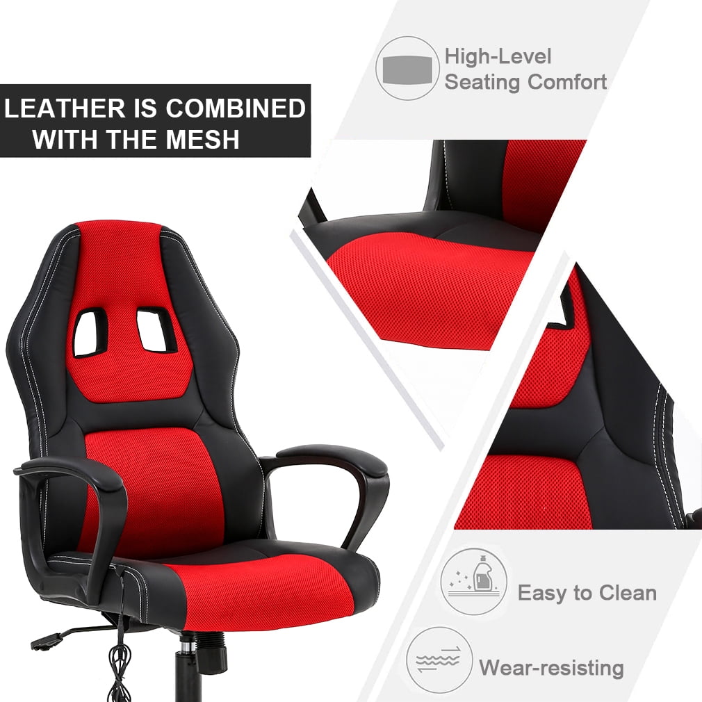 BestOffice Ergonomic Racing Gaming Chair，Massage PU Leather Lumbar Support Headrest Swivel Computer, Red
