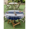 thumbnail image 3 of Outdoor Tablecloth with Umbrella Hole & Zipper, Navy Blue Striped Round Tablecloth 60 Inch, Modern Farmhouse Striped Minimalist Patio Table Cover Waterproof Table Cloth for Picnic/Party, 3 of 7