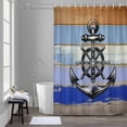 thumbnail image 5 of Nautical Shower Curtains for Bathroom, Vintage Black Anchor Rudder Stars Blue Wood Grain Washable Fabric Shower Curtain with Hooks Waterproof Bathroom Decor Sets, 66 x 72 Inches, 5 of 9