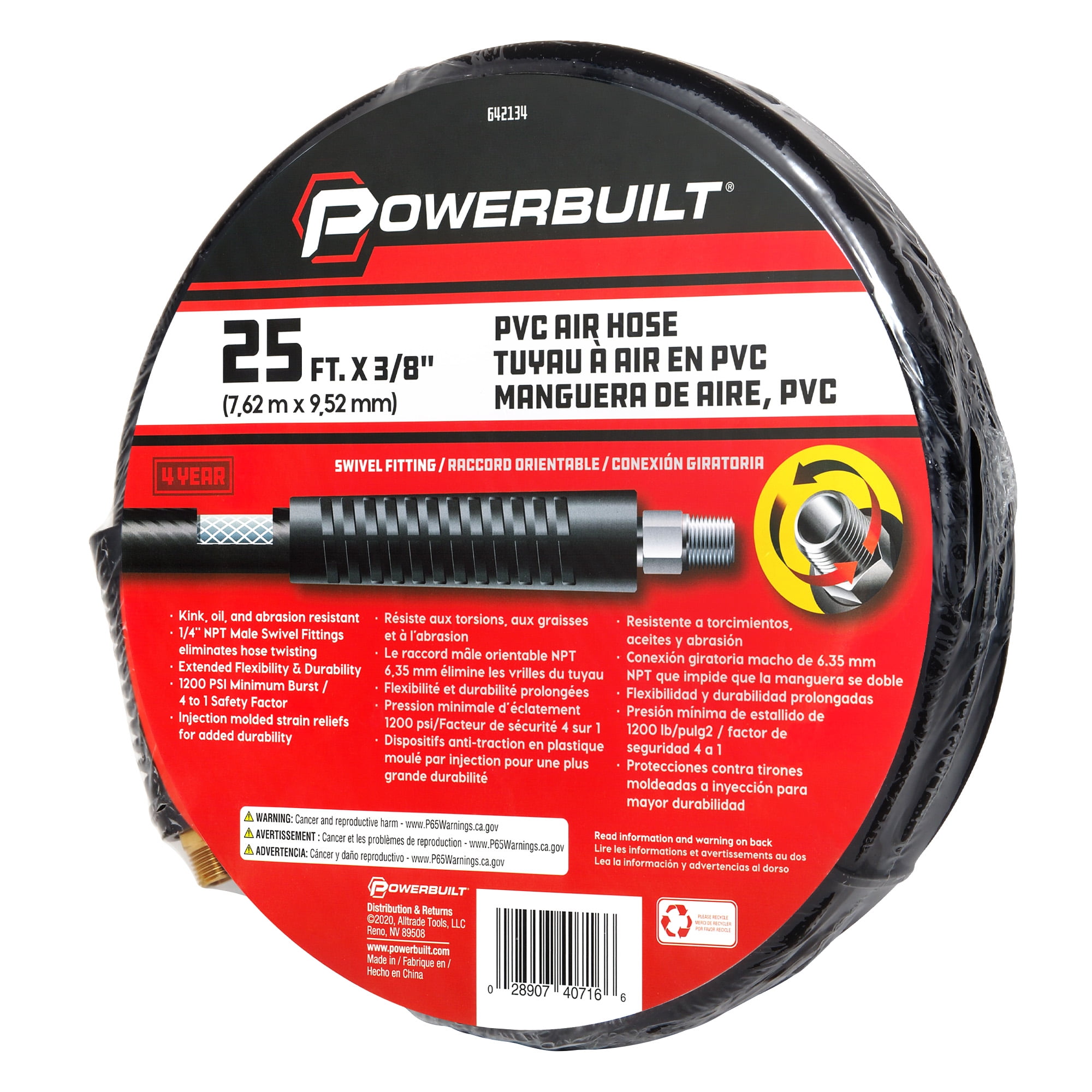 Powerbuilt 3/8 Inch x 25 Feet PVC Air Hose - 642134