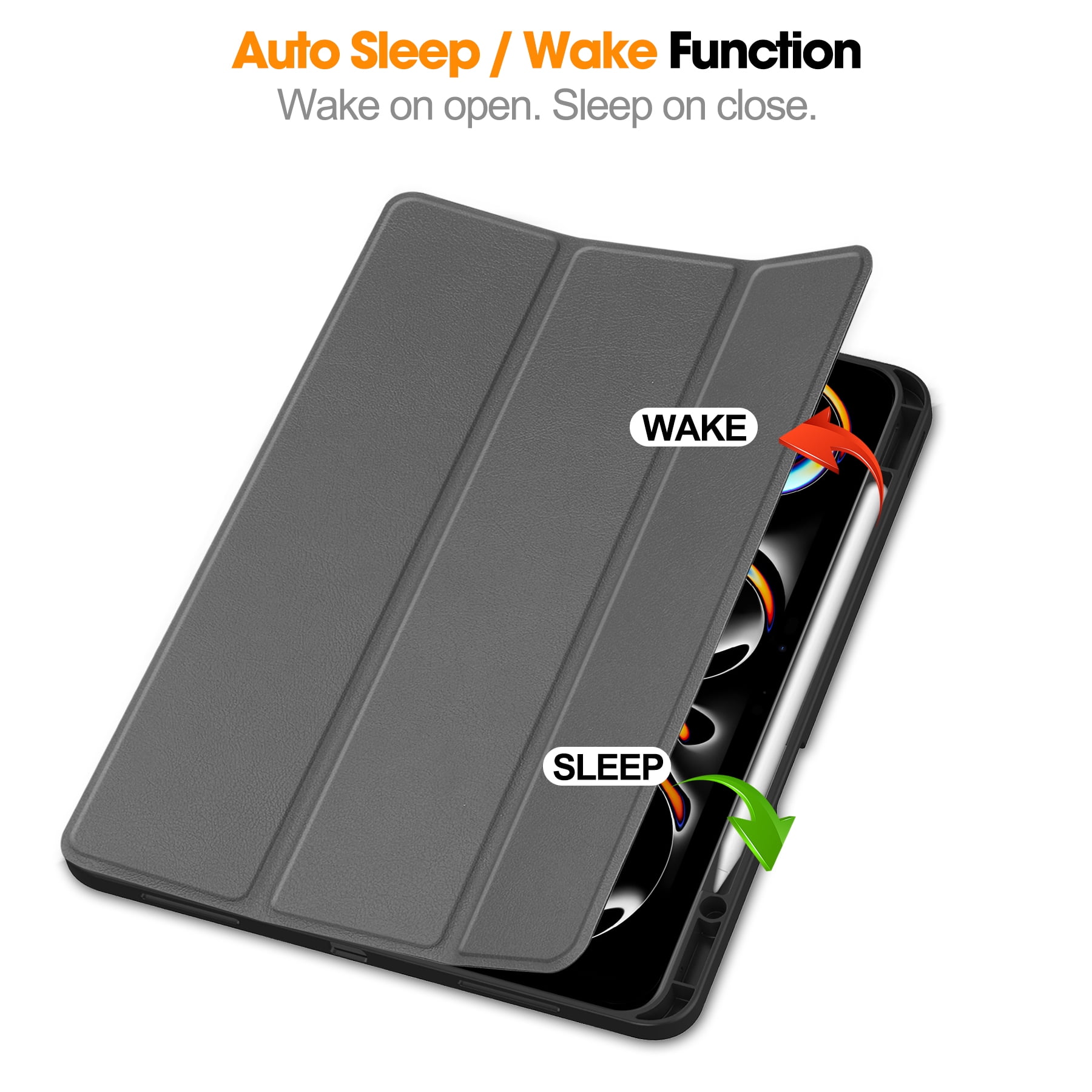 ShellTech Case for iPad Pro 13 inch 2024 with Pencil Holder,Slim Leather Smart  Auto Wake/Sleep Cover Full Body Protective Trifold Stand Soft TPU Back Case For iPad Pro 13" 2024,Gray