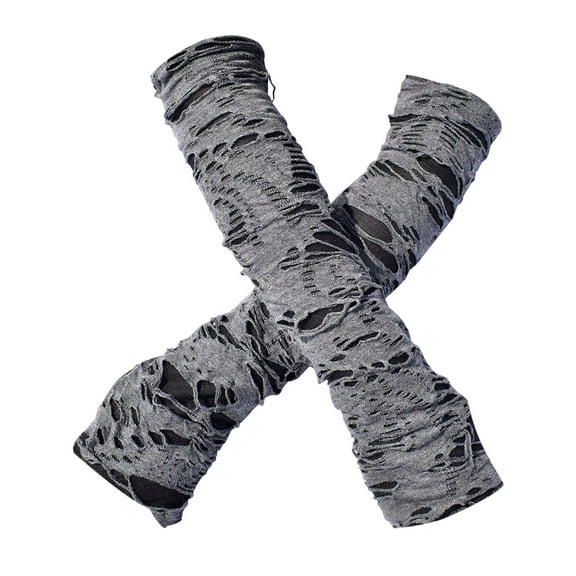 Women Gothic Gloves Halloween Punk Fingerless Ripped Gloves Black