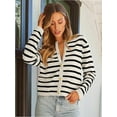 thumbnail image 2 of Women's Striped Cardigan Sweater Trendy Long Sleeve Button Down Crew neck Cardigans, 2 of 5