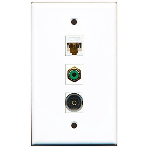 RiteAV - 1 Port RCA Green and 1 Port Toslink and 1 Port Cat6 Ethernet White Wall Plate