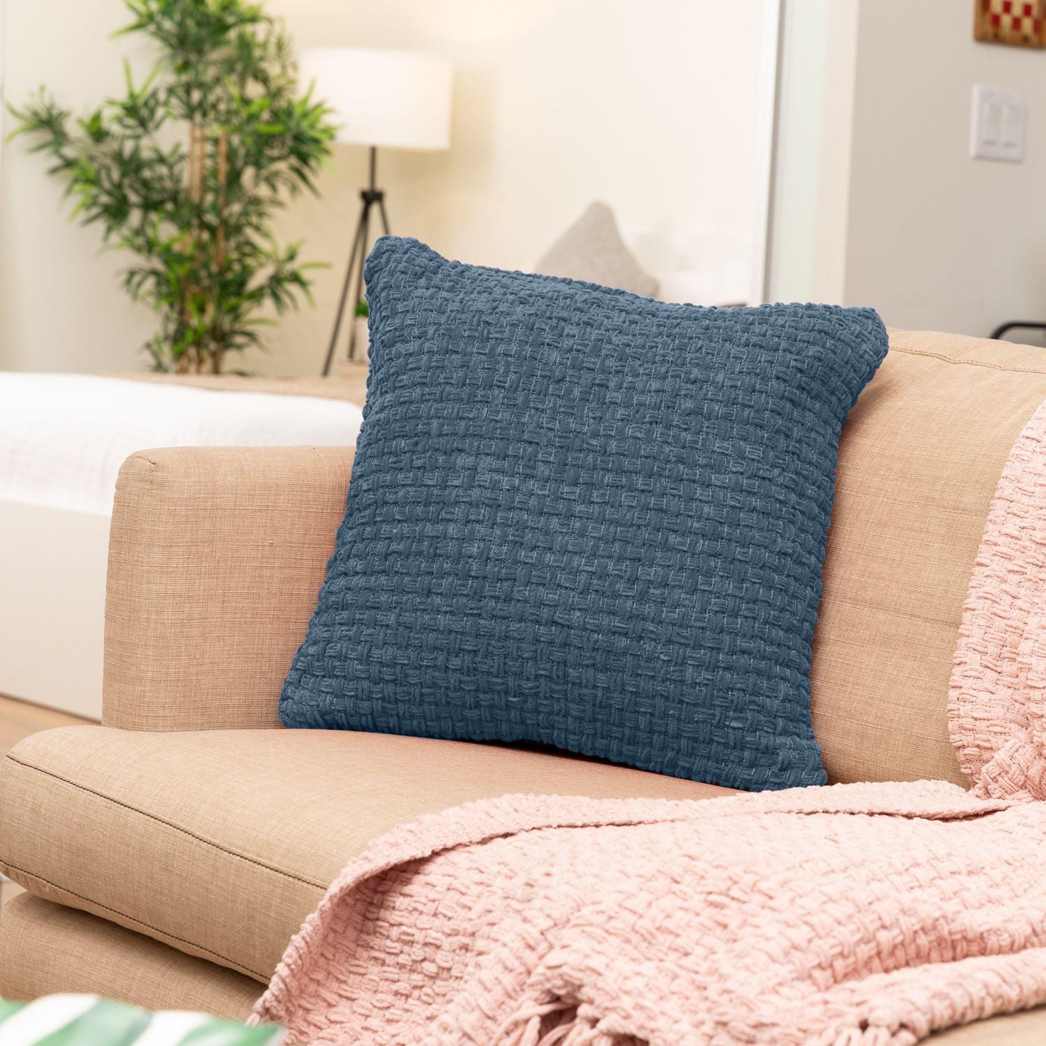 Fabstyles Chenille Basket Weave Polyester Cushion with Poly-Insert Decorative Accent Cushion for Sofa Couch Bedroom Living Room18 X 18 with Zipper