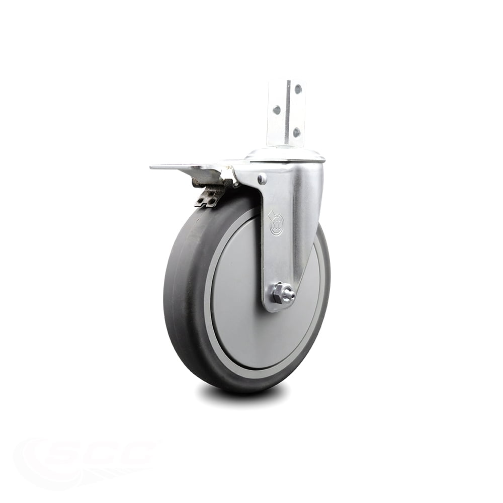 Swivel Square Stem Caster w/6” x 1.25” Gray Thermoplastic Rubber Wheel