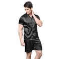 thumbnail image 2 of Tony & Candice Men's Short Sleeve Silk Satin Pajama Set Adult Sleepwear(XL,Black), 2 of 4