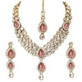 thumbnail image 6 of South Indian Bollywood Gold Plated Kundan AD CZ White & Pink Stone Bridal Matte Finish Short Necklace with Earrings & Maangtikka Jewelry Set, 6 of 6